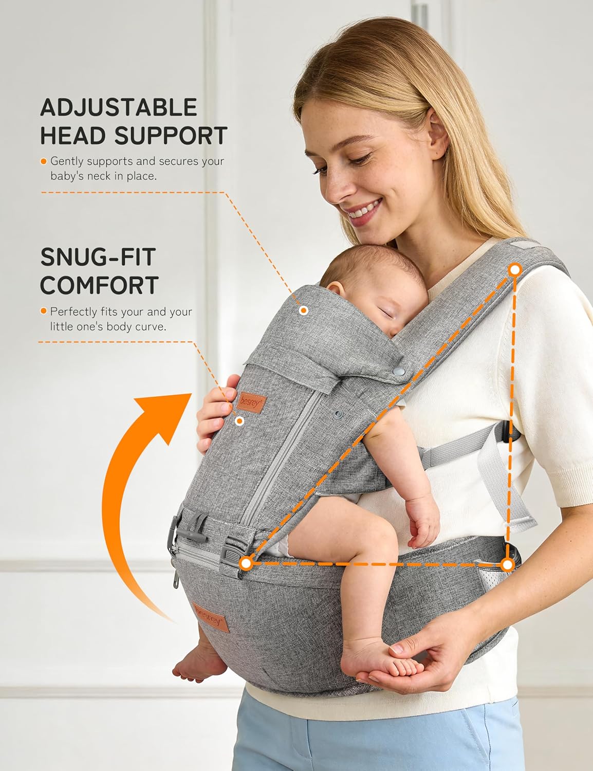 besrey Breathable Baby Carrier Newborn to Toddler,Adjustable Detachable Toddler Carrier with Hip Seat,Front Facing Baby Wraps Carrier,Safety Approved, Structured Support, Convenient Pockets
