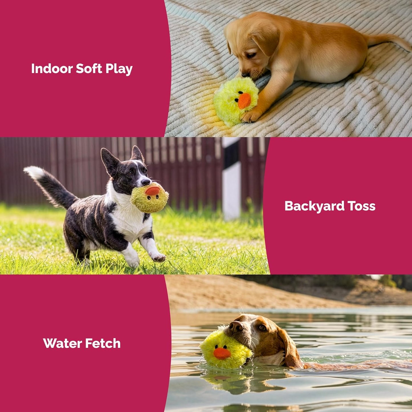 Pet Lou DOG'Z 4 Inch EZ Squeaky Chick Dog Plush Toy, Stuffing-Free Soft Plush, Durable Bouncy Squeaker Ball, Floats in Water, for Small & Medium Dogs, Yellow