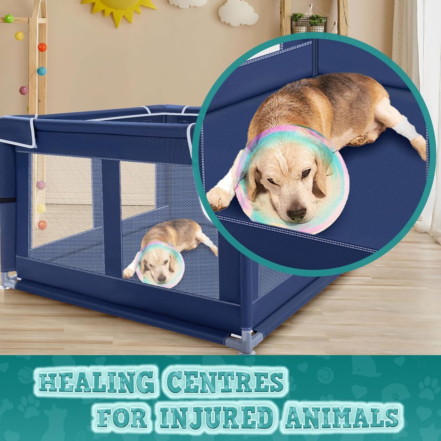 42x42 Inches Puppy Playpen with Gate, Dog Playpen for Puppies or Small Dogs, DogFence Pet Playpen for Indoor & Outdoor, Sturdy Safety DogPen with Thickened Fabric, High-Strength Nylon Wire Mesh