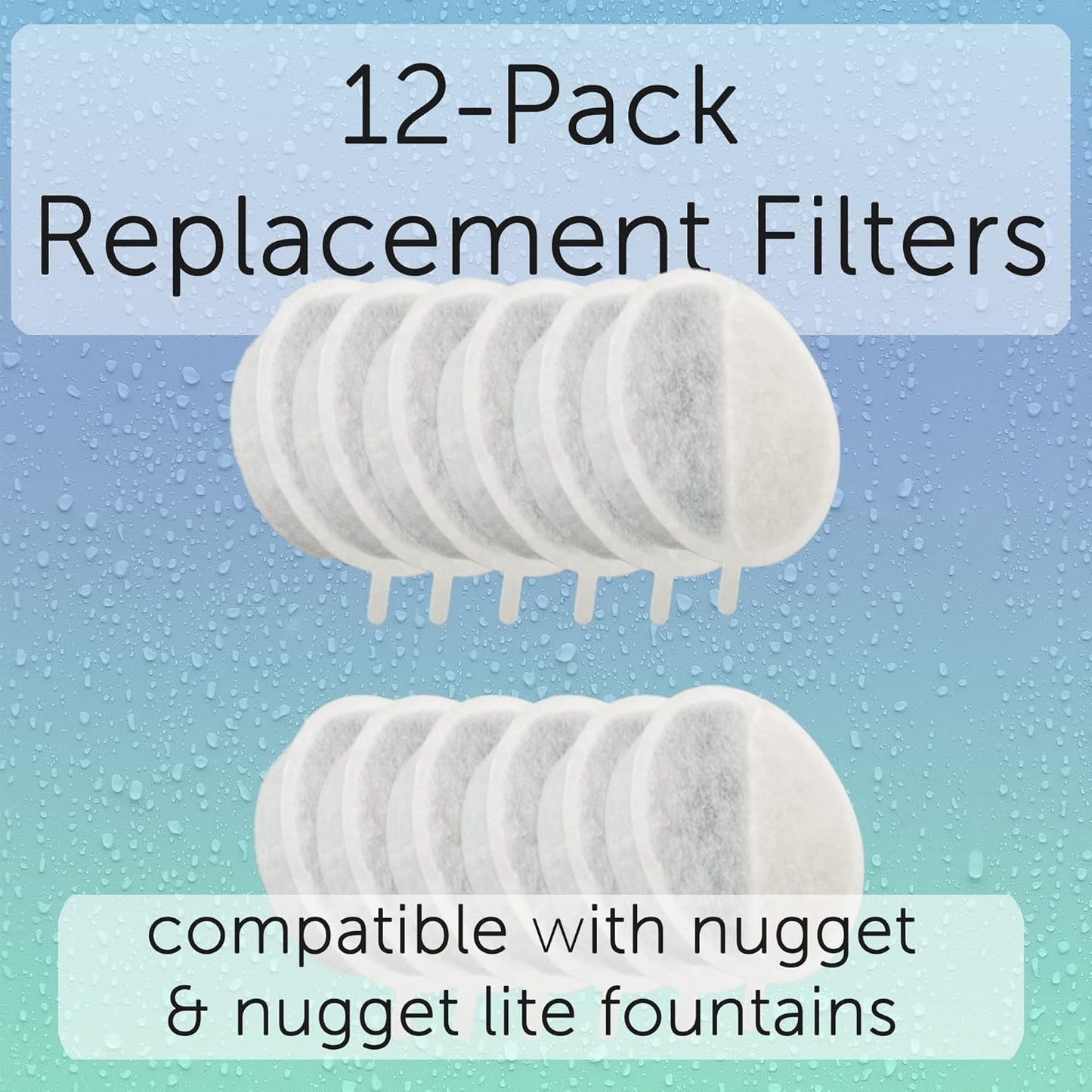 Nugget Drinking Fountain Replacement Filters (12 Pack) | Fits ALL Nugget Fountains | Activated Charcoal and Ion Exchange Resin for Water Filtration
