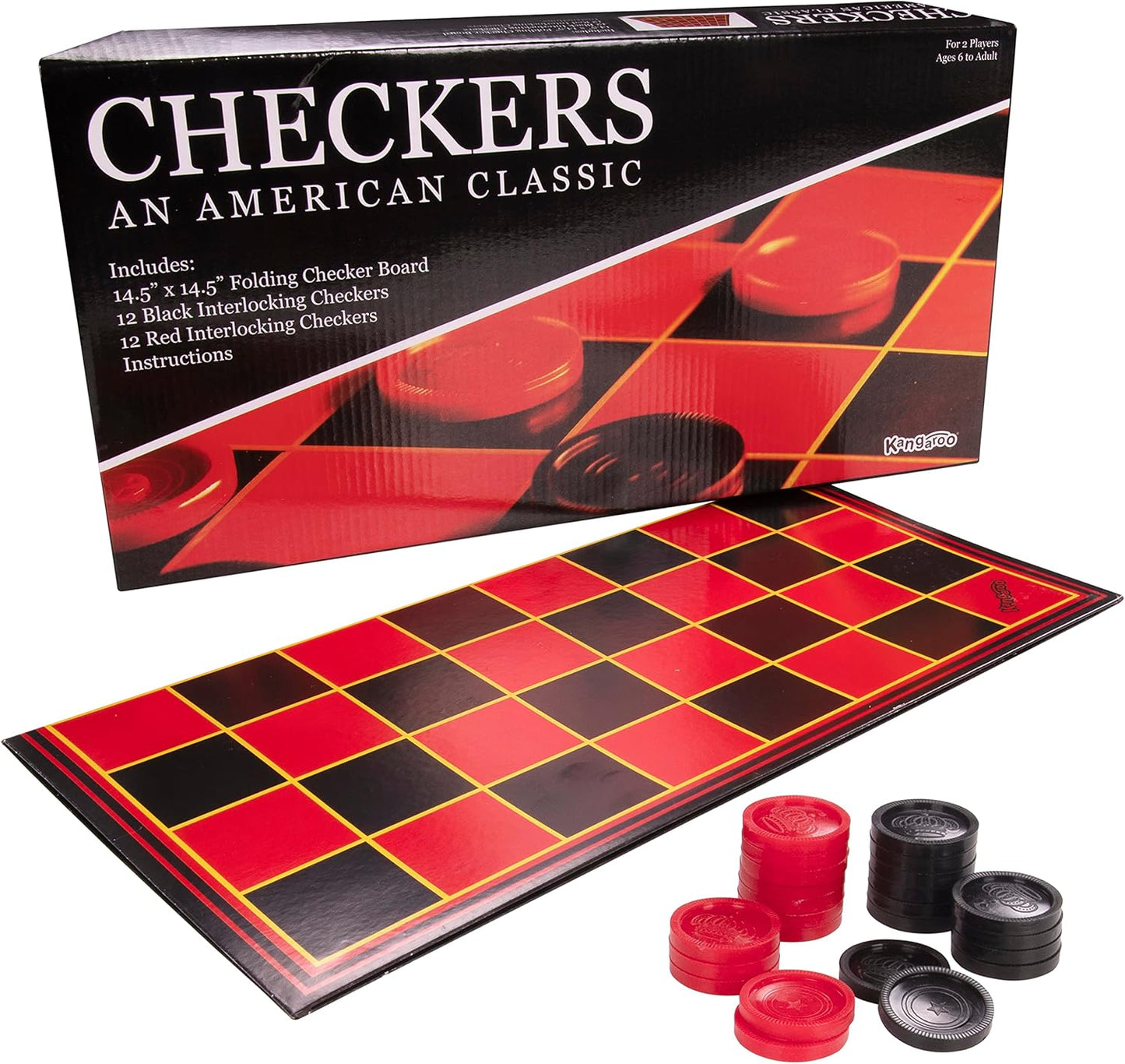 Kangaroo - Multiplayers Strategy Checker Board Game for Kids & Adults - Portable Educational Travel Cardboard Checkers - Includes Large Board w/ 24 Checkers (12 Red and 12- Black) 15x15 Inches