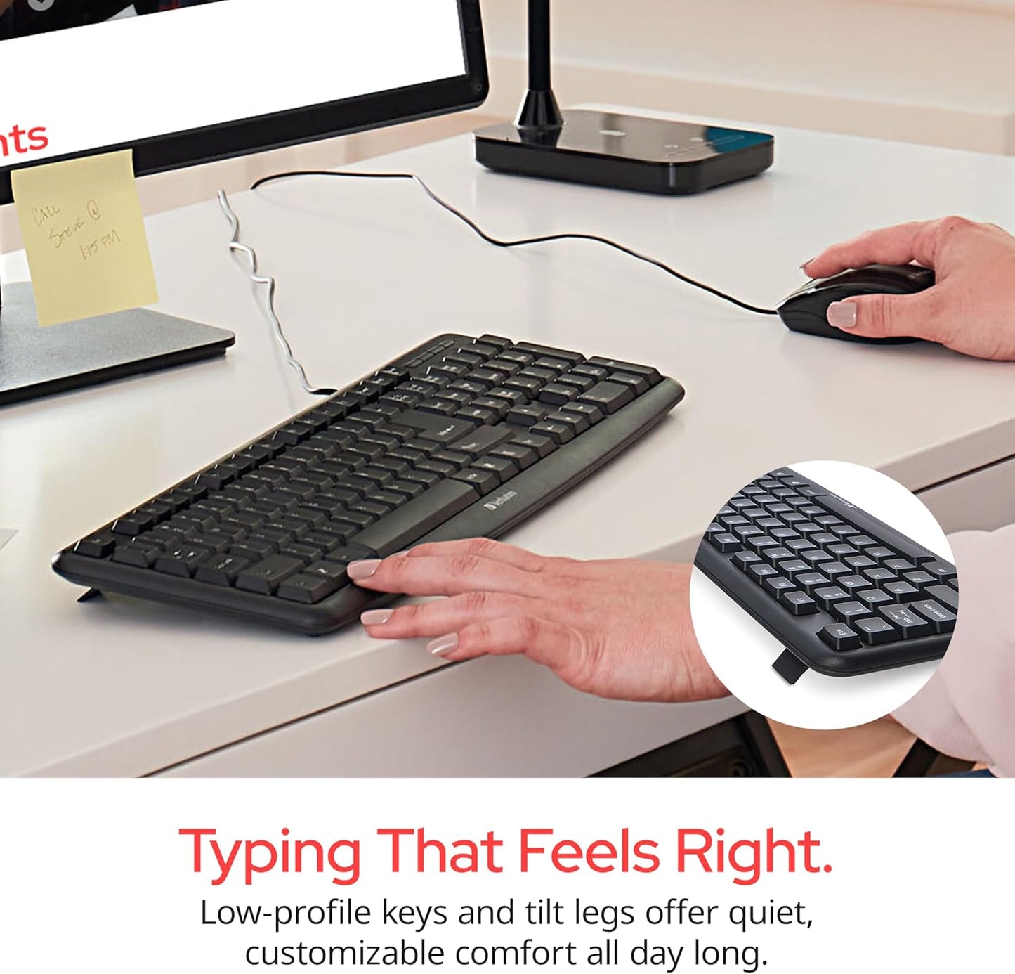 Verbatim Slimline Wired Keyboard and Mouse Combo USB Plug-and-Play Numeric Keypad Adjustable Tilt Legs Optical Corded Mouse Full-Size Computer Keyboard Compatible with PC, Laptop - FFP Packaging Black