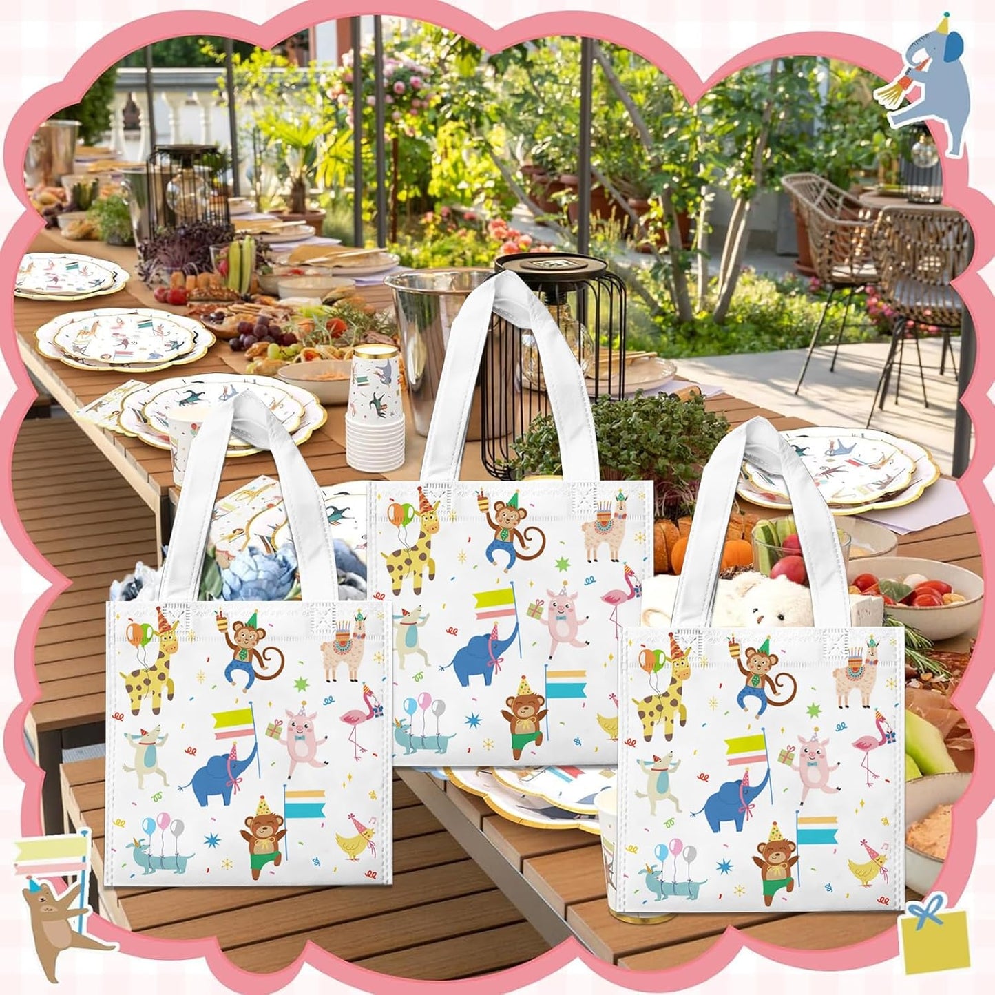 20 Pcs Animal Parade Gift Bags Jungle Animal Goodies Bags with Handles Reusable Non-Woven Bag for Safari Party Favors Wild Animal Birthday Baby Shower Zoo Animals Decorations Supplies