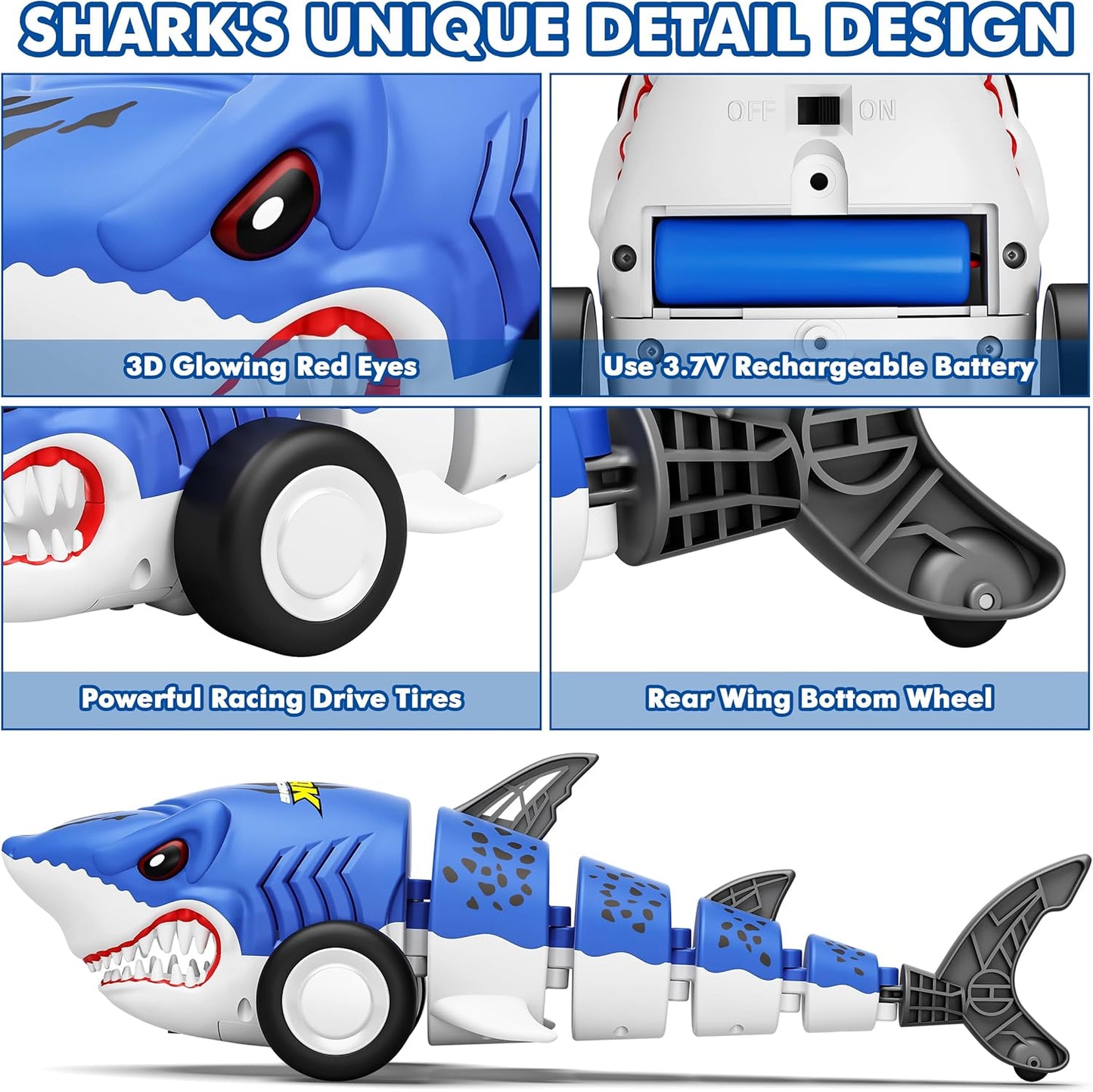 Remote Control Shark Car Toys for Kids,2.4GHz RC Cars Simulation Shark with Cool Light, 360° Stunt Drift & Most Terrains,Outdoor Toys for Birthday for 6,7,8,9,10-12 Boys Girls