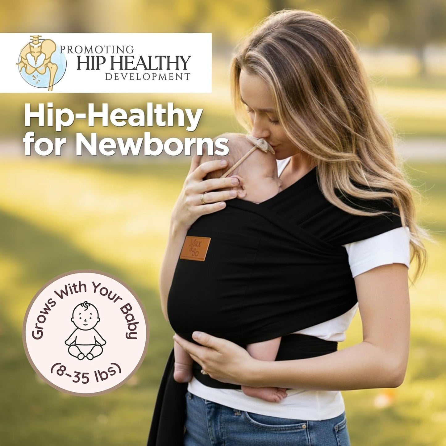 Baby Wrap Carrier - Premium Cotton Baby Carrier Wrap for Newborn to Toddler- Infant Carrier- Baby Holder One Size Fits All with Front Pocket (Black) by Max&so