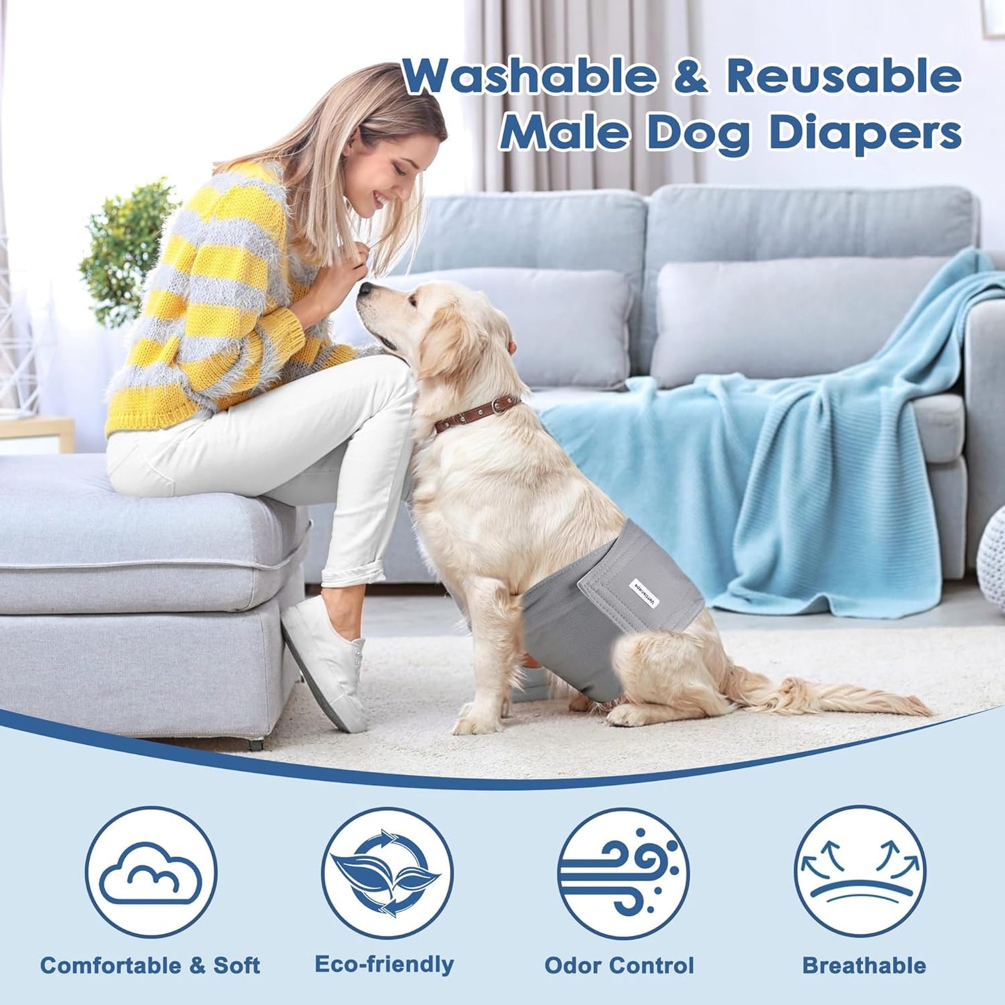 5 Pack Dog Diapers Male Reusable Belly Bands Washable for Medium Male Dogs, High Absorbency for Puppy & Doggy, Size M