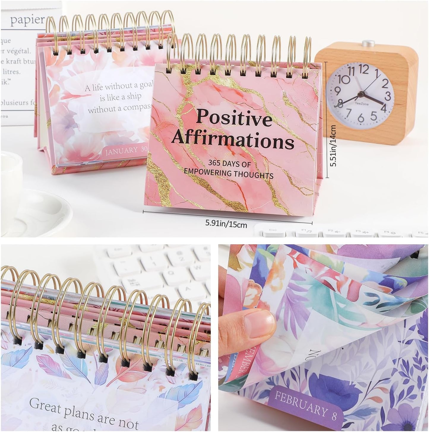 Daily Flip Calendar with Inspirational Quotes - Motivational Perpetual Calendar Desk Office Home Decor for Women, Gifts Desk Accessories for Girls Positive Affirmations