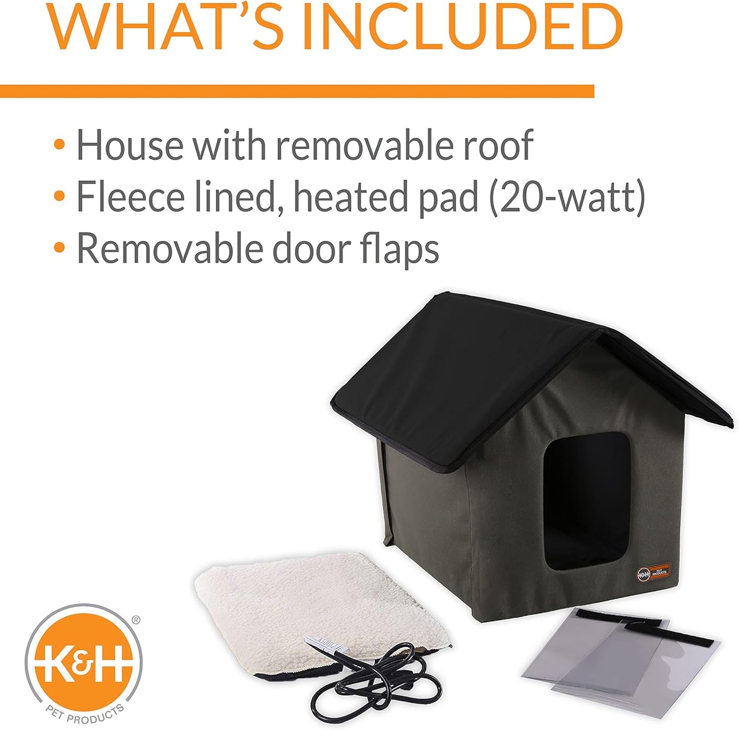 K&H Pet Products Heated Outdoor Cat House for Outside Pets in Winter, Weatherproof Outdoor House for Ferals, Insulated Kitty Shelter, 2 Doors, Waterproof Heated Cat Bed, Safety Listed - Olive/Black