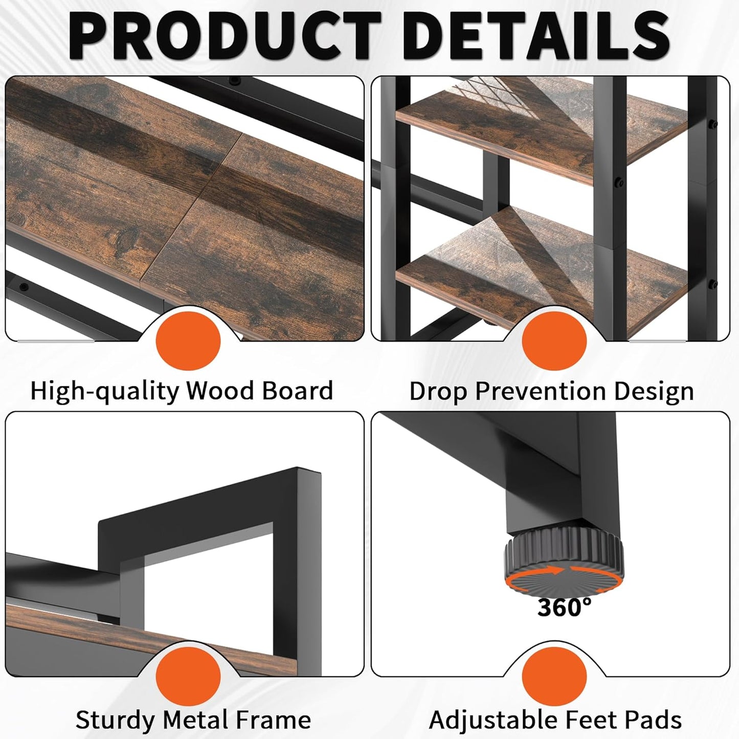 Desktop Shelf, 32.3'' Desktop Organizer Shelf for Computer Monitor, 4 Tier Hutch Storage Rack for Home Office Dorm, Rustic Brown