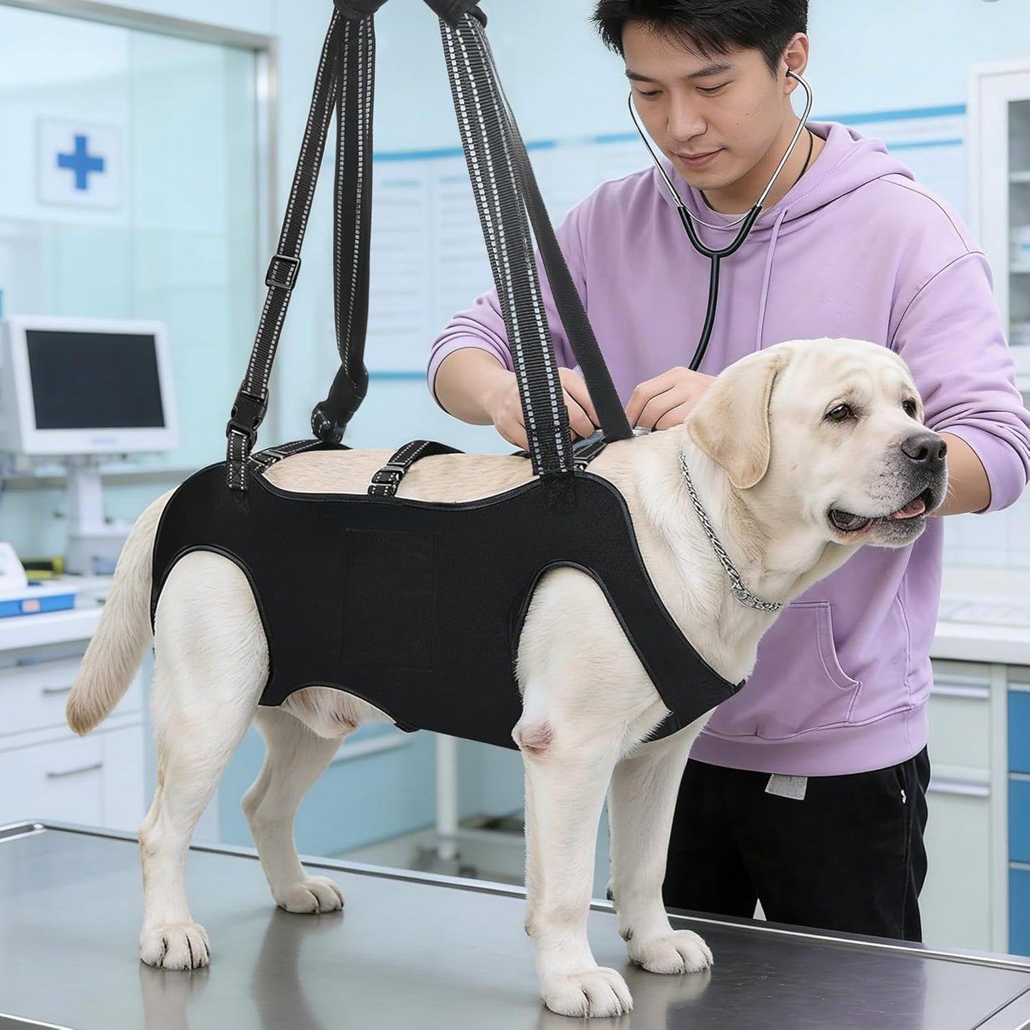Dog Lift Harness with Pocket Full Body Dog Harness with Adjustable Handle Dog Carrying Sling Pet Legs Support Sling for Senior Dogs Joint Injuries Post Surgery Recovery Hiking,Black,XL