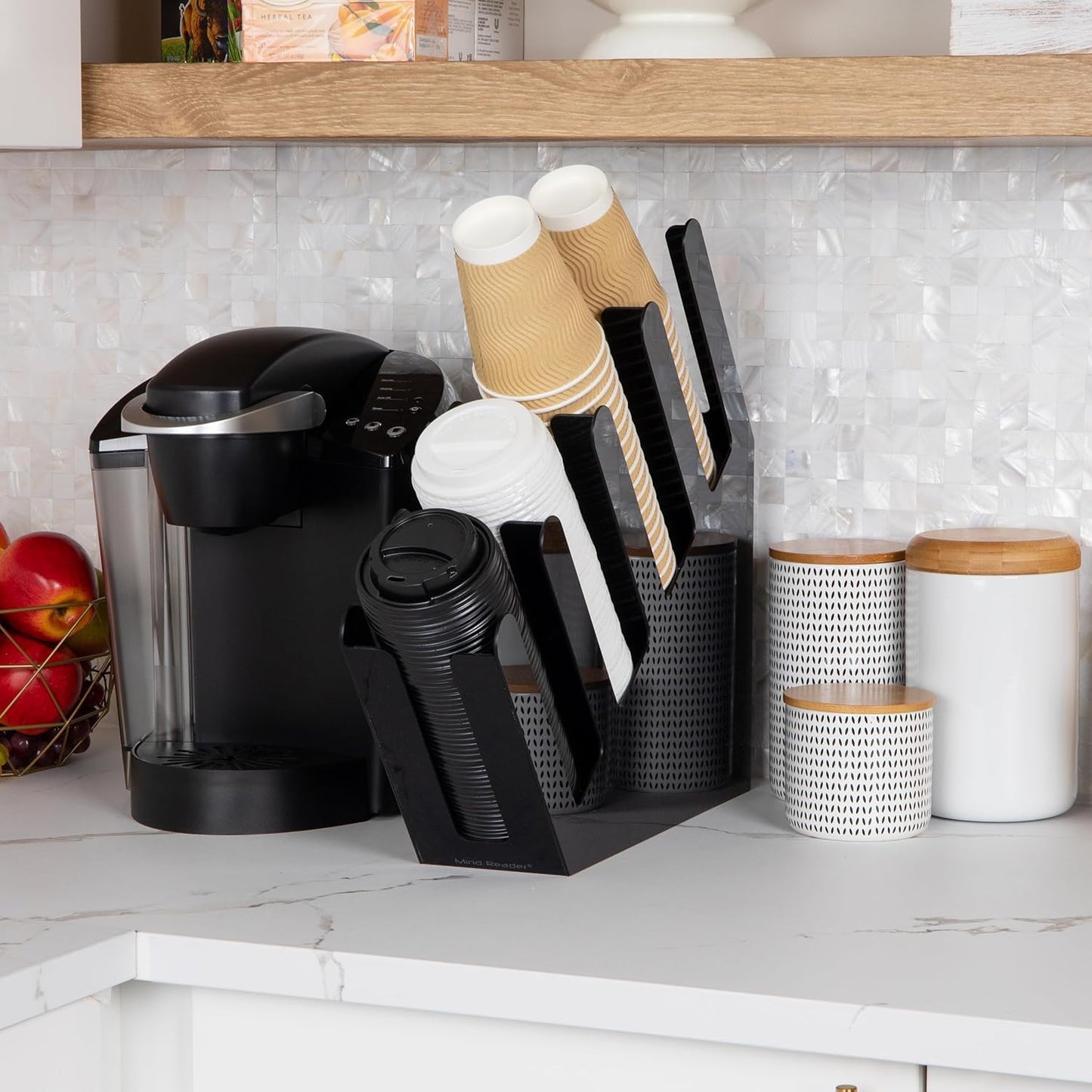 Mind Reader Cup and Lid Dispenser, Countertop Org, Coffee Bar, Beverage Cup, Kitchen, Breakroom, Black
