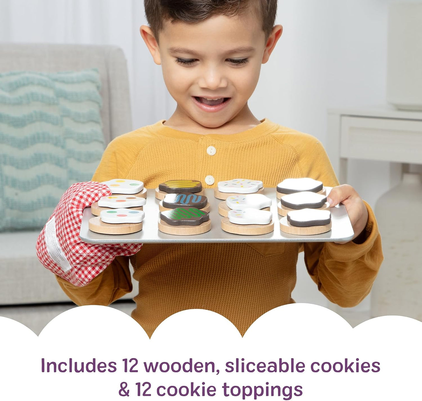 Melissa & Doug Slice and Bake Cookies Wooden Play Food Set with Toppings Pretend Cookies and Baking Sheet, Wooden Play Food Set, Toy Baking for Kids Ages 3+