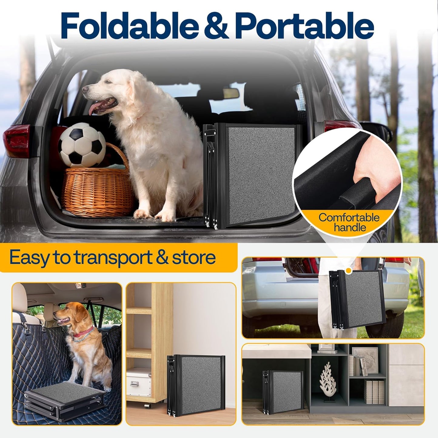 VIVOHOME Dog Ramp for Car, 67" x 20" Wider Pet Stair Ramp for Dogs with Anti-Slip Texture Soft Surface for Medium or Large Dogs Get Into a Car, SUV & Truck, Portable Folding Dog Ramp Up to 200 LBS