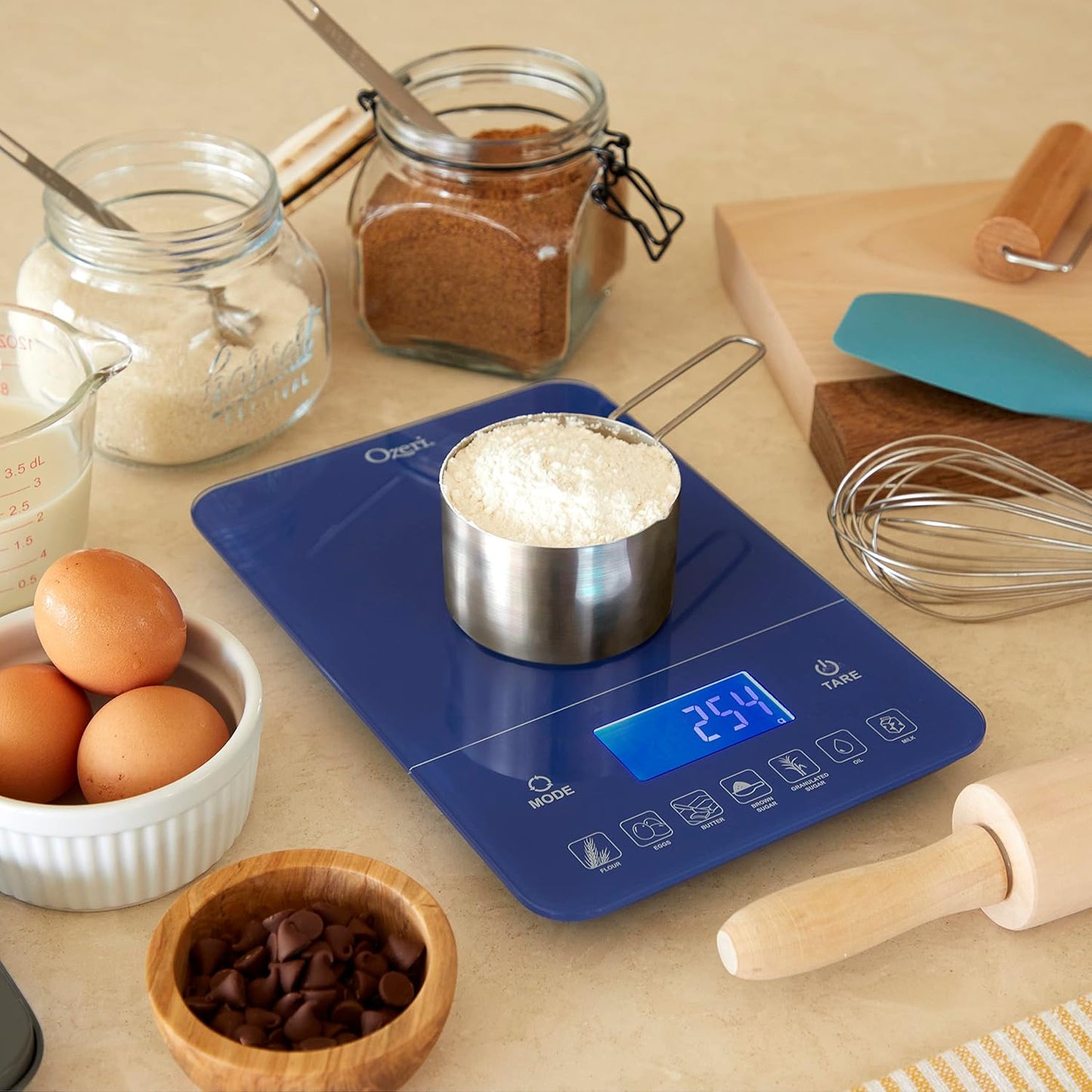 Ozeri Touch III 22 lbs (10 kg) Baking Kitchen Scale with Calorie Counter, in Tempered Glass