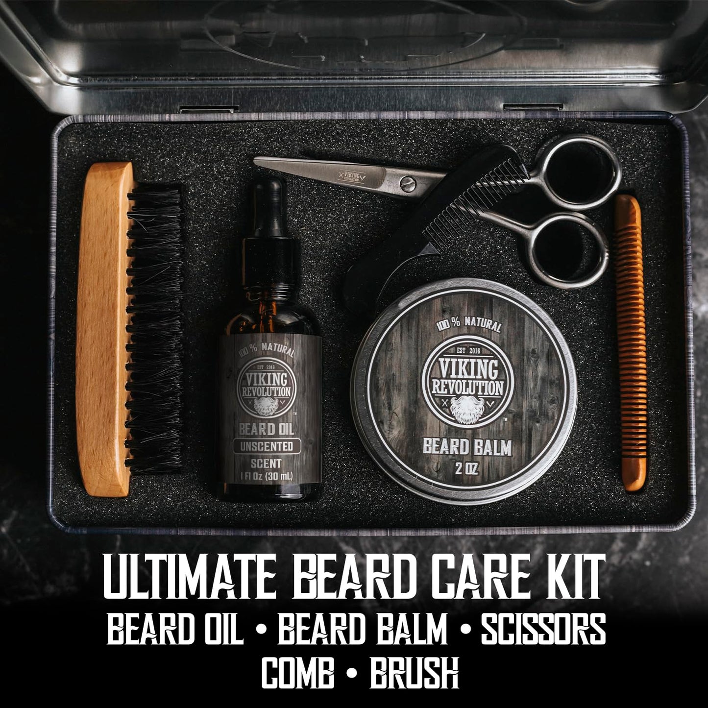 Viking Revolution - Ultimate Beard Kit - Beard Grooming Kit with Beard Brush, Beard Comb, Beard Balm, Beard Oil, Beard & Moustache Scissors - Gifts for Men