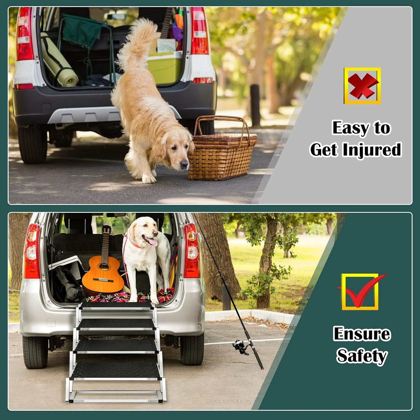Joyrally Extra Wide Dog Stairs for Large Dogs,Dog Stairs for Cars,Foldable Dog Ramp Pet Steps Light Weight Aluminum,High Beds, Trucks, Supports up to 200 lbs (Extra Wide-4 Steps)