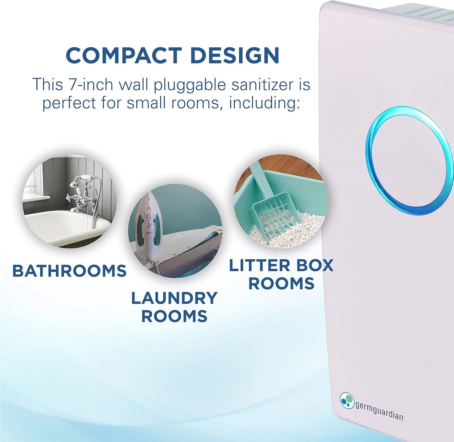Germ Guardian GG1100W 7” Pluggable Small Air Purifier, Small Room Wall Air Sanitizer, Freshens Air, UV-C Light Kills Germs, Reduces Odors from Pets, Cooking, Mold, GermGuardian, 1-Yr Wty (White)