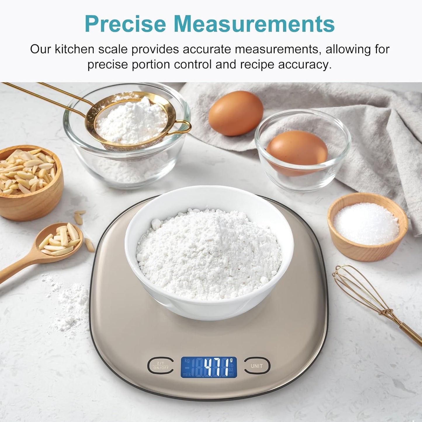 Ultrean High Capacity Food Scale, 33lb Rechargeable Digital Kitchen Scale with LCD Display, Slim & Lightweight Design, 1g Precise Graduation, Weight Grams and Ounces for Cooking, Baking & Meal Prep