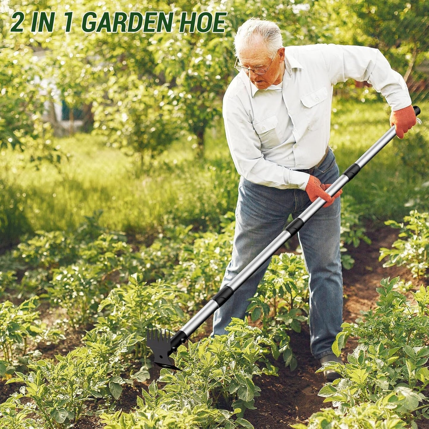Weed Puller Tool with Long Handle – 2-in-1 Handle Garden Hoe and Weed Rake, Hoe Garden Tool for Home Gardens, Lawns, and Yards