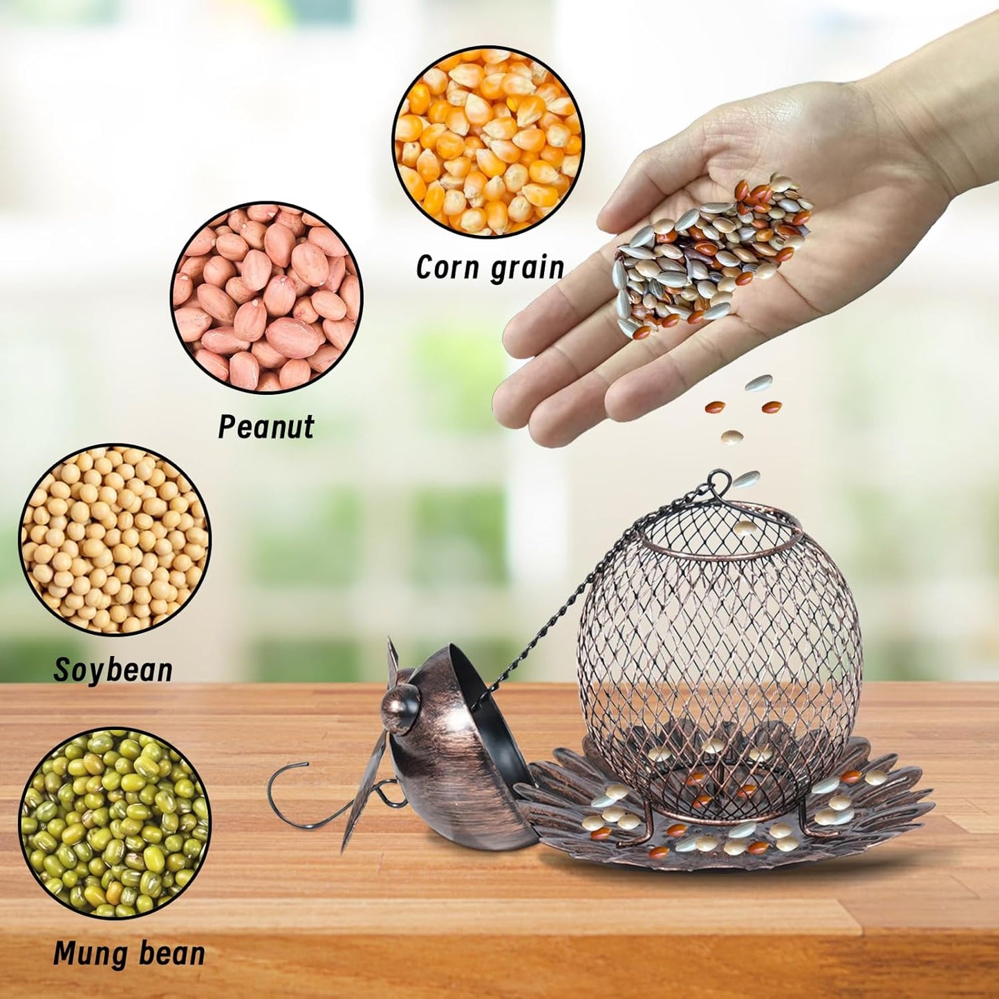 Bird Feeders for Outdoors, Metal Hanging Wild Birdfeeder with Hook for Outside Garden Yard Decor, Owl Shaped Mesh Bird Seed Feeder for Bluebird Cardinal Finch Sparrow Blue Jay