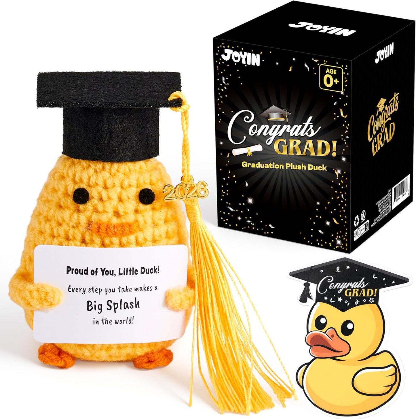 JOYIN 2026 Graduation Inspirational Support Plush Duck, Handmade Crochet Graduation Gifts for Her Him, High School College Classmates, Toddler Graduation Gifts