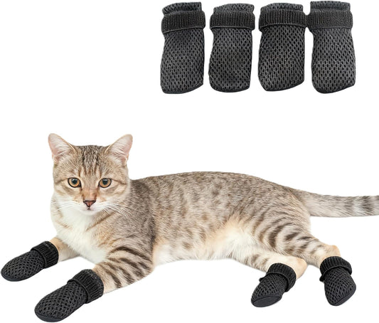 JITUIHOM 4 PCS Cat Mittens to Prevent Scratching, Adjustable Dog Booties to Prevent Scratching, Breathable Mesh Shoes, Prevent Scratches, Suitable for Bathing, Feeding and Nail Trimming (Black, M)