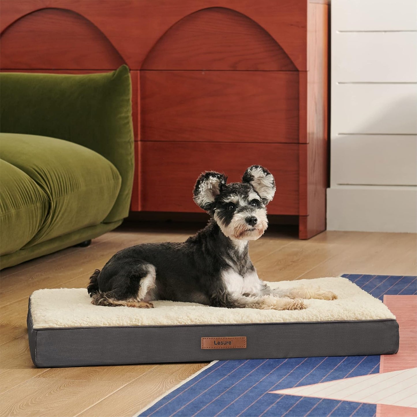 LE SURE XL Washable Dog Bed Cover Replacement Plush Fleece Cover for Orthopedic Egg Crate Foam Pet Mat 44x32x3 Inches, Grey