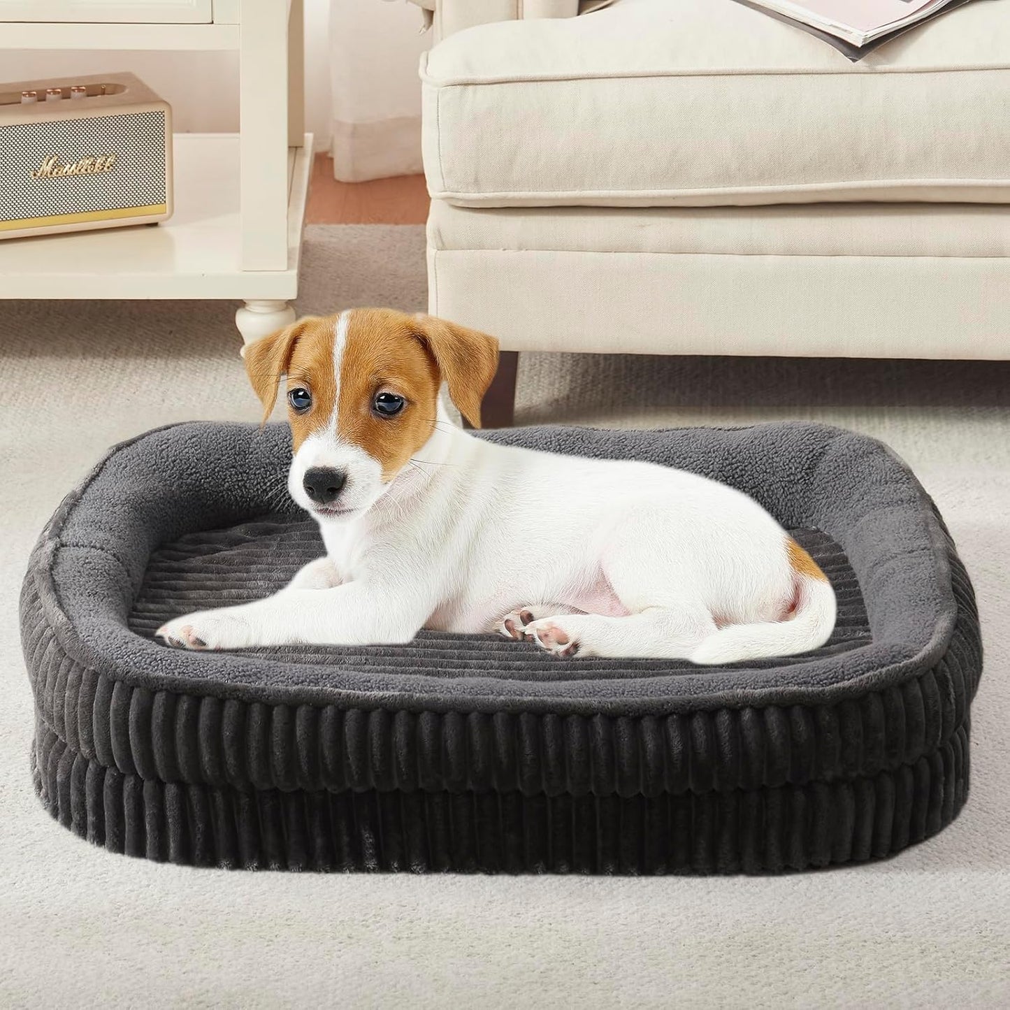 Orthopedic Dog Bed for Small Dogs Breeds, High Density Egg Crate Foam Dog Sofa Beds,Oval Kennel Bed, Pet Couch Bed with Four Sided Bolster, Removable Washable Cover& Non-Slip Bottom