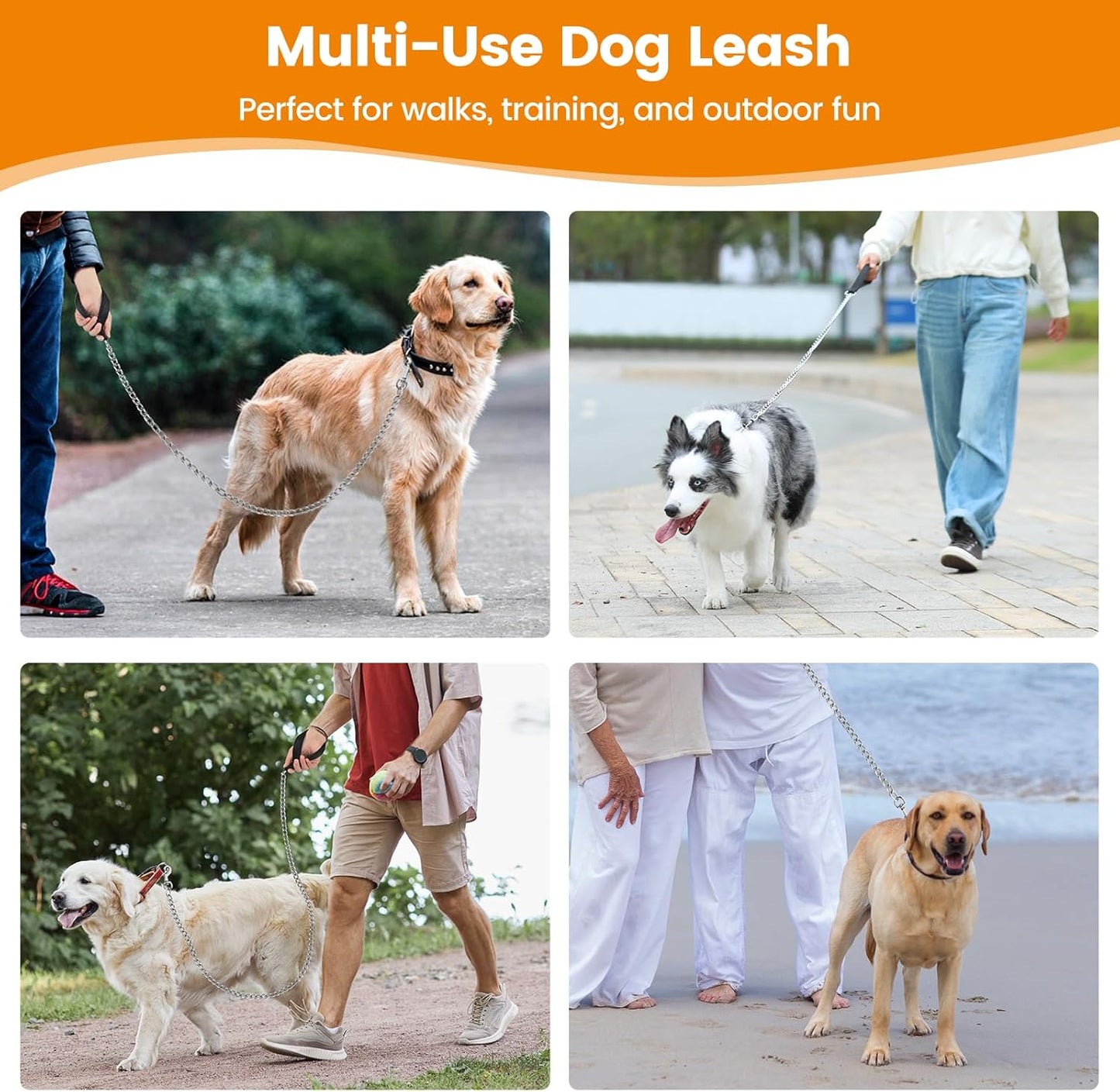 PETTOM Heavy Duty Metal Dog Leash, Chew Proof Chain Leash with Soft Padded Handle for Large & Medium Dogs, Training & Walking Chain Dog Lesh (6Ft/4.0mm, Black)