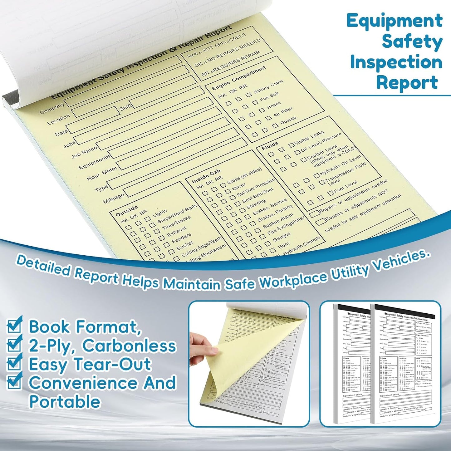 20 Pack 5.5" x 8.5" Equipment Safety Inspection Report Detailed Driver's Vehicle Inspection Report Book Daily Pre Trip 2-ply, Carbonless, 31 Sets of Forms Per Book