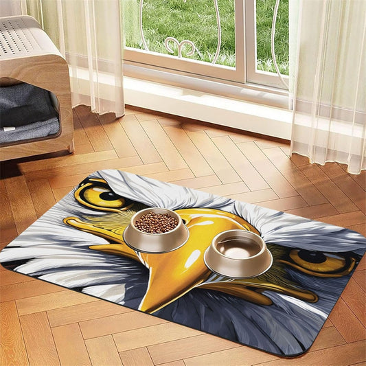 Leather Non-Slip Pet Feeding Mat, Absorbent Pet Placemat for Food & Water Bowl, Bald Eagle, Quick-Dry Dog Cat Bowl Placemats for Water Messes, Spill-Proof Dog Dining Mats for Floor Protection