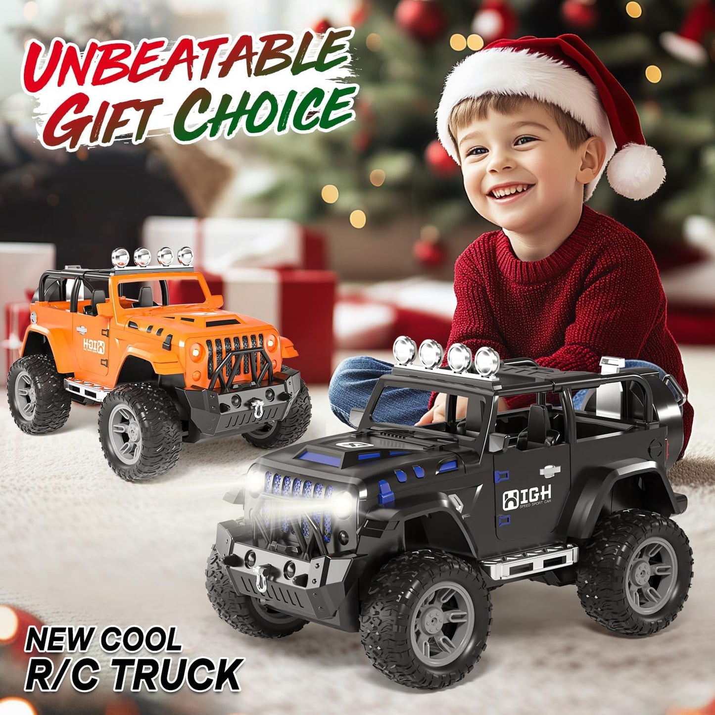 1:16 Remote Control Car with Spray, Lights and Sound, 2.4GHz Remote Control Jeep for Kids, All Terrain Off-Road Jeep RC Car Toys Gift for Boys and Girls