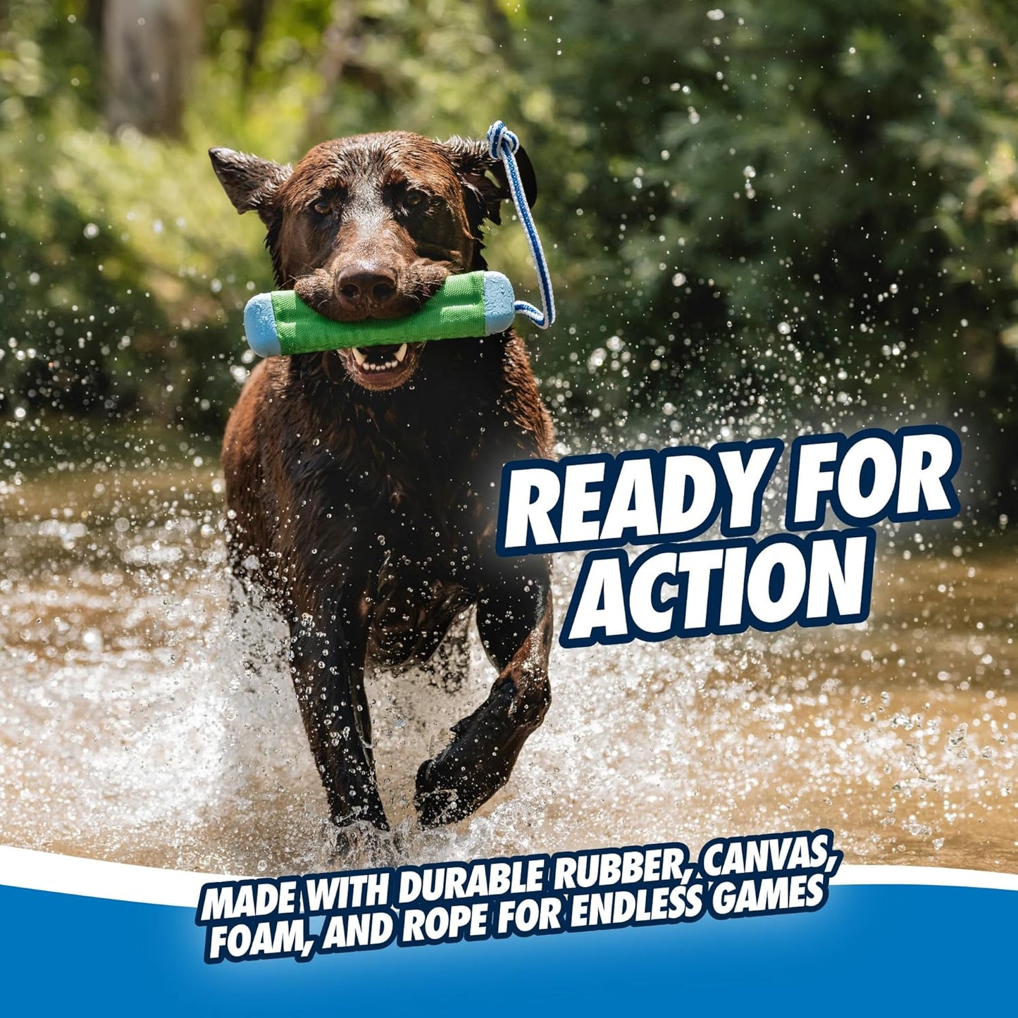 Chuckit! Amphibious Bumper Fetch Stick Toy for Dogs - Floats in Water - Interactive Dog Toys to Keep Them Busy - Tough Rubber, Nylon, and Foam - Non-Slip Rope Handle - Size Medium - Assorted Colors