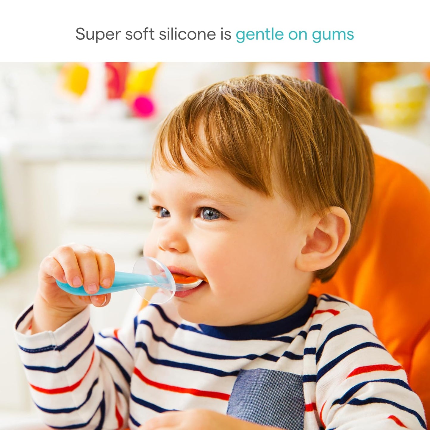Munchkin® Silicone Scoop™ Trainer Spoons with Choke Guard for Baby Led Weaning, 4 Count, Blue/Green