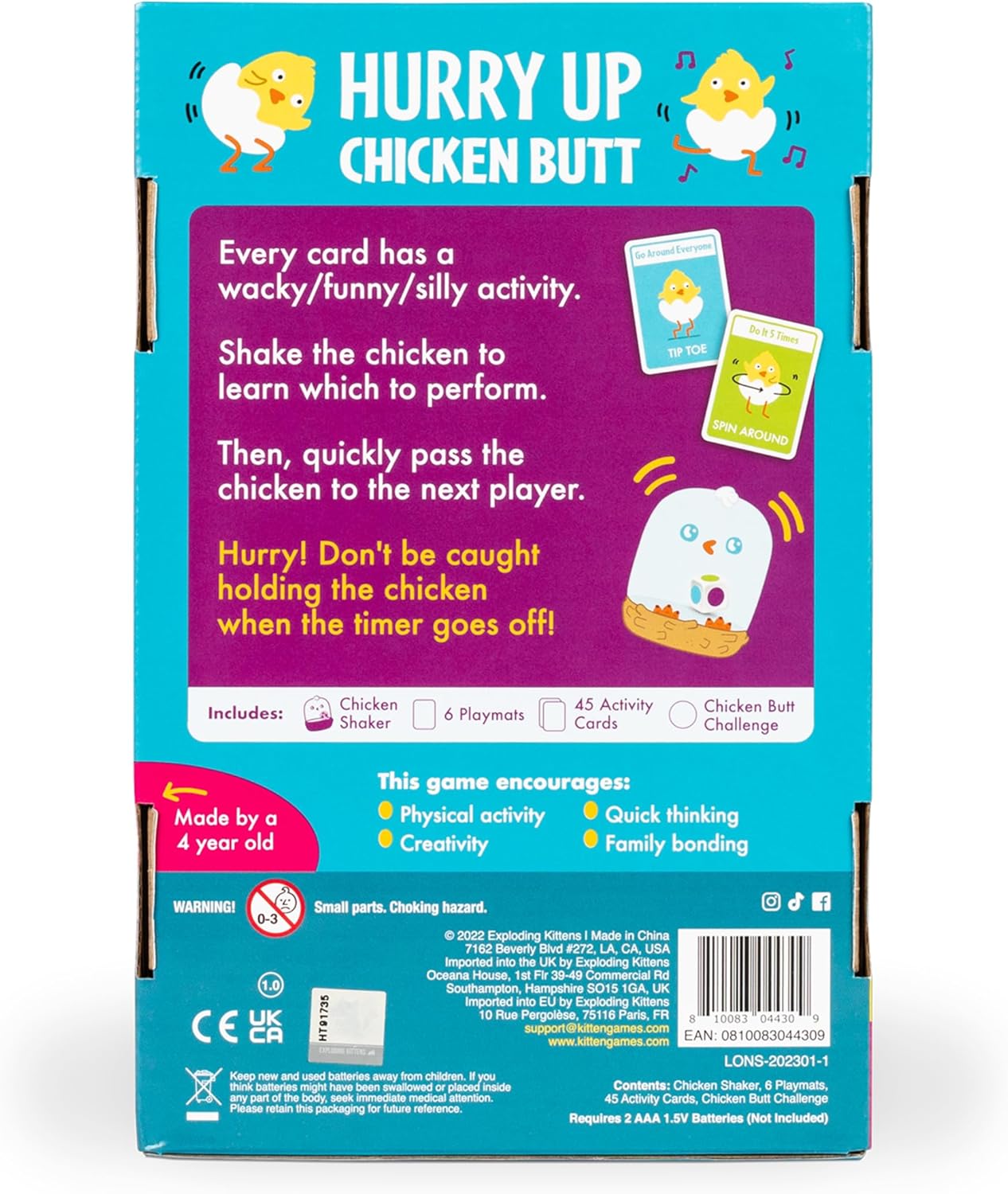 Exploding Kittens Hurry Up Chicken Butt 2-6 Players - Ages 4+ - 2 Minutes to Play - Hot Potato Style Card Game - Fun Card Game, Family Game Night, Creative Kids Game