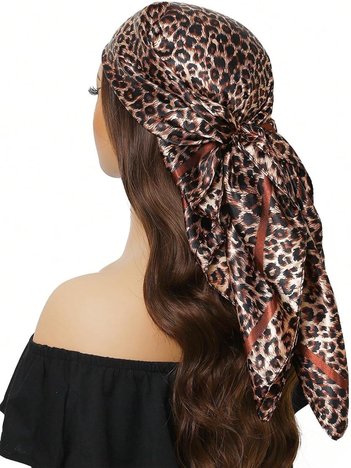35 Inch Leopard Print Silk Head Scarf for Women Satin Hair Neck Scarf Wrap Large Lightweight Bandana