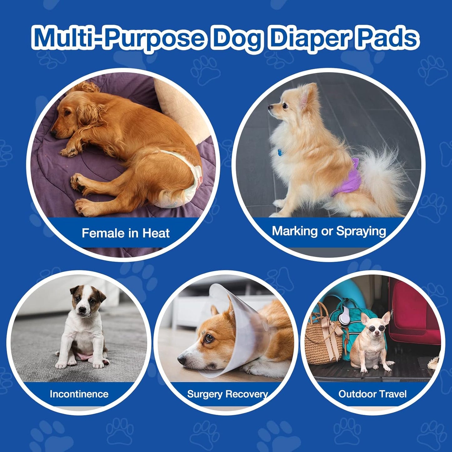 Disposable Dog Diaper Booster Pads XS - 100 Count, Dog Diaper Liners for Male and Female Dogs, Inserts Fit Most Puppy Diapers - Pet Belly Bands and Male Dogs Wraps (Paws)