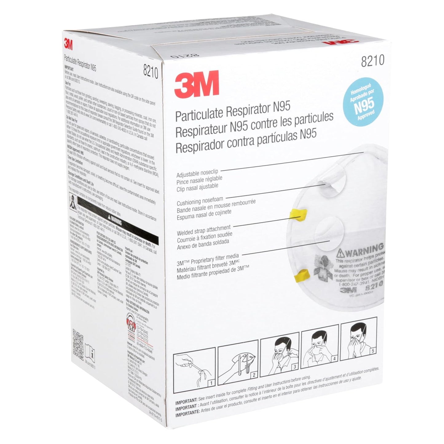 3M 8210 Particulate Respirator, N95, Pack of 20 Disposable Respirator, NIOSH APPROVED, Two-Strap Cup Style Design, Lightweight with Cushioning Nose Foam