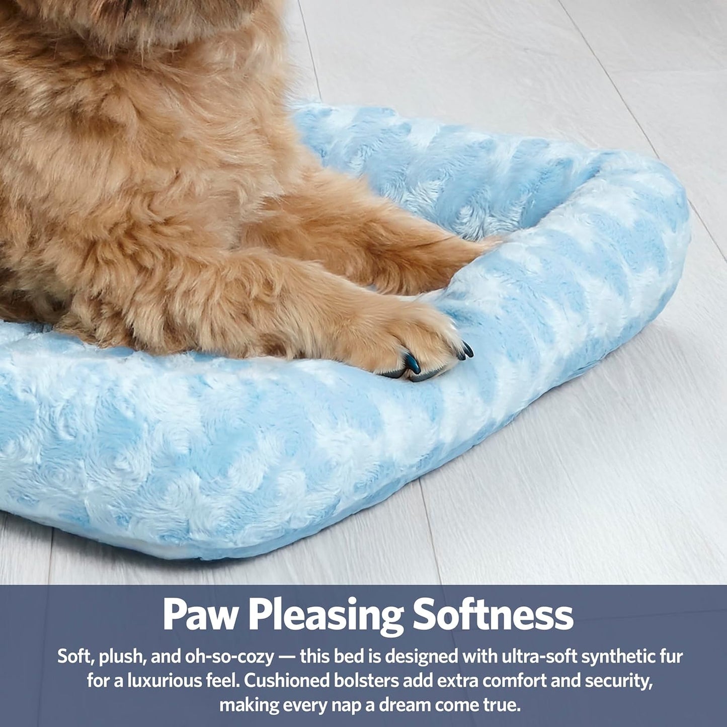 MidWest Homes for Pets QuietTime Fashion Dog Bed – Blue Faux Fur Bolster, Ultra-Soft and Machine Washable, Fits 24-Inch Crates and Carriers, for Small Breed Dogs
