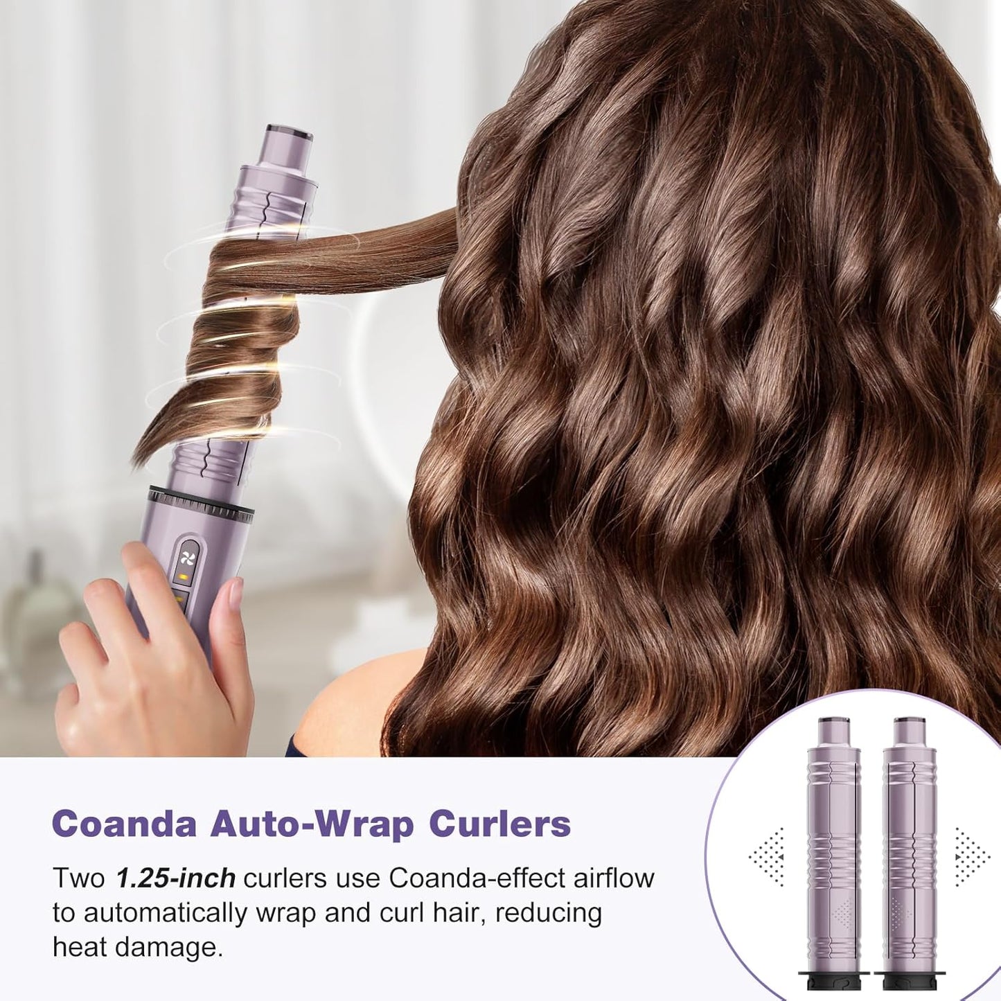 7MAGIC Hot Air Styler Wrap, 7 in 1 Professional Hair Dryer Brush with Auto-Wrap Curlers, Fast Drying Blow Dryer, Volumizing Straightening Styling Multi-Styler No Heat Damage, Travel Case (Purple)