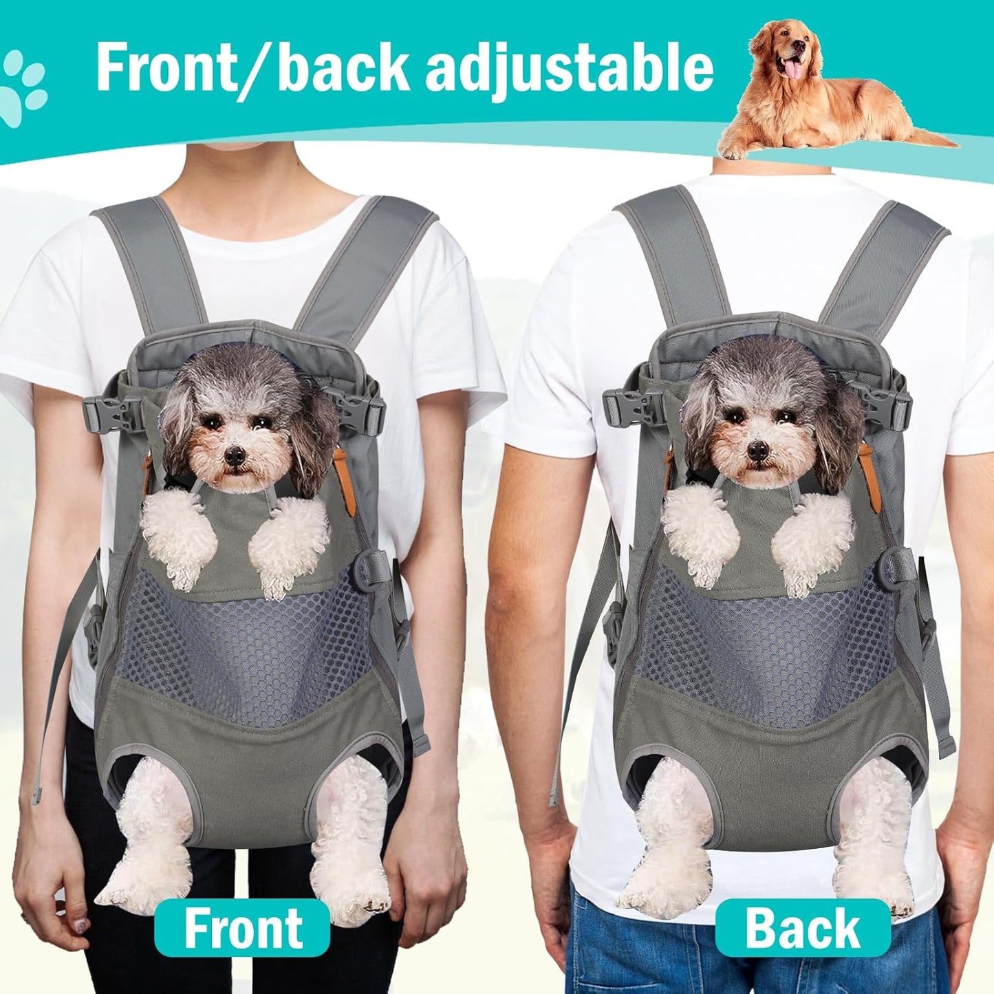 Dog Carrier Backpack - Legs Out Front - Facing Pet Carrier Backpack for Small Medium Large Dogs, Airline Approved Handsa - Canvas Mesh Free Cat Travel Bag