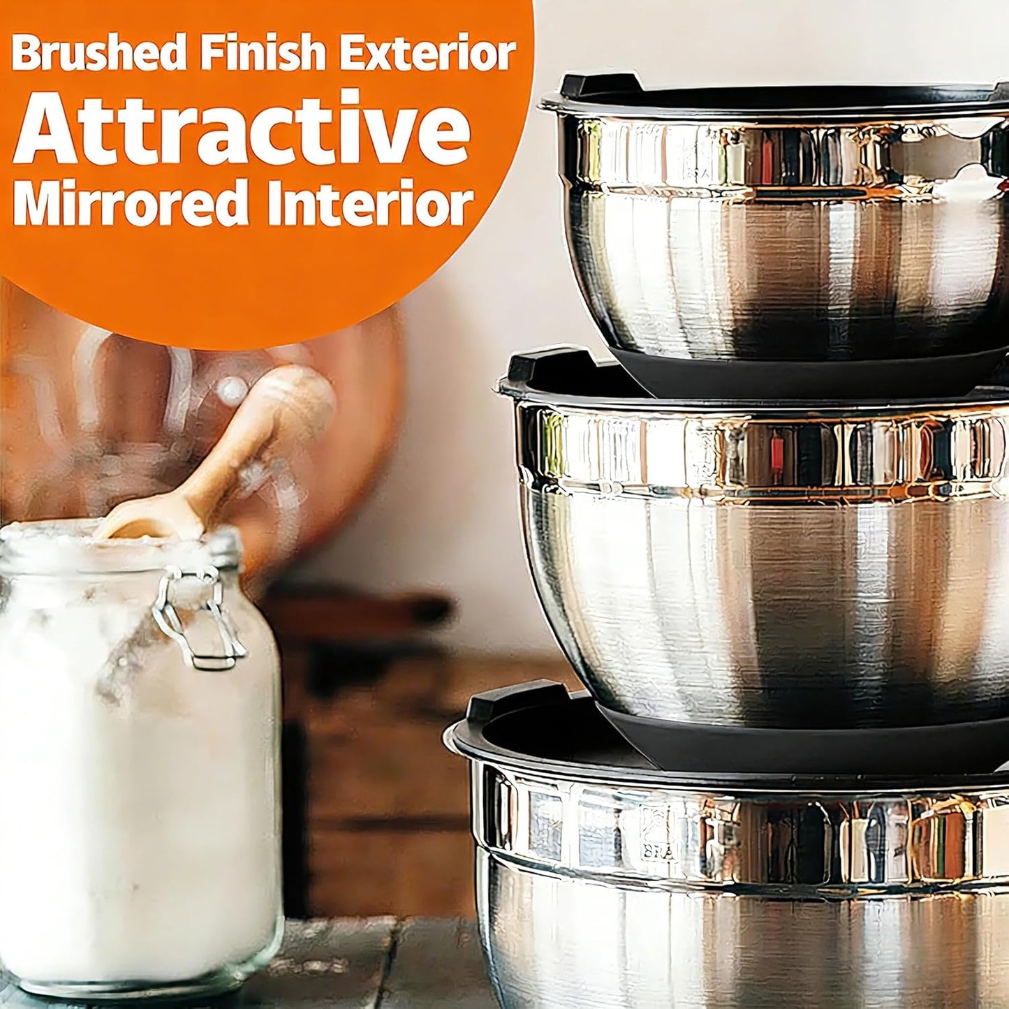 Umite Chef Mixing Bowls with Airtight Lids, 26Pcs Stainless Steel Bowls Set, 3 Grater Attachments & Black Non-Slip Bottoms Size 7, 4, 2.5, 2.0,1.5, 1QT, Great for Mixing & Serving