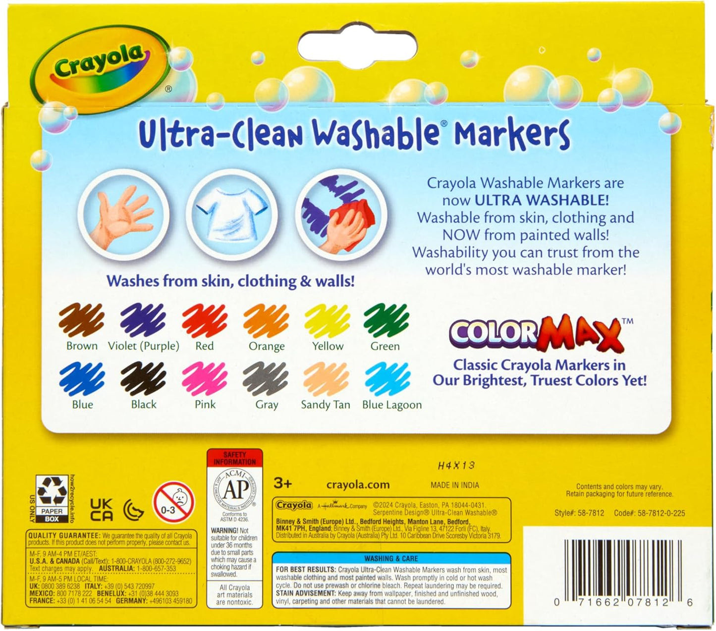 Crayola Broad Line Markers (12 Count), Washable Markers for Kids, Assorted Colors, Arts & Crafts Supplies, For Coloring Books & Art Projects, Ages 3+