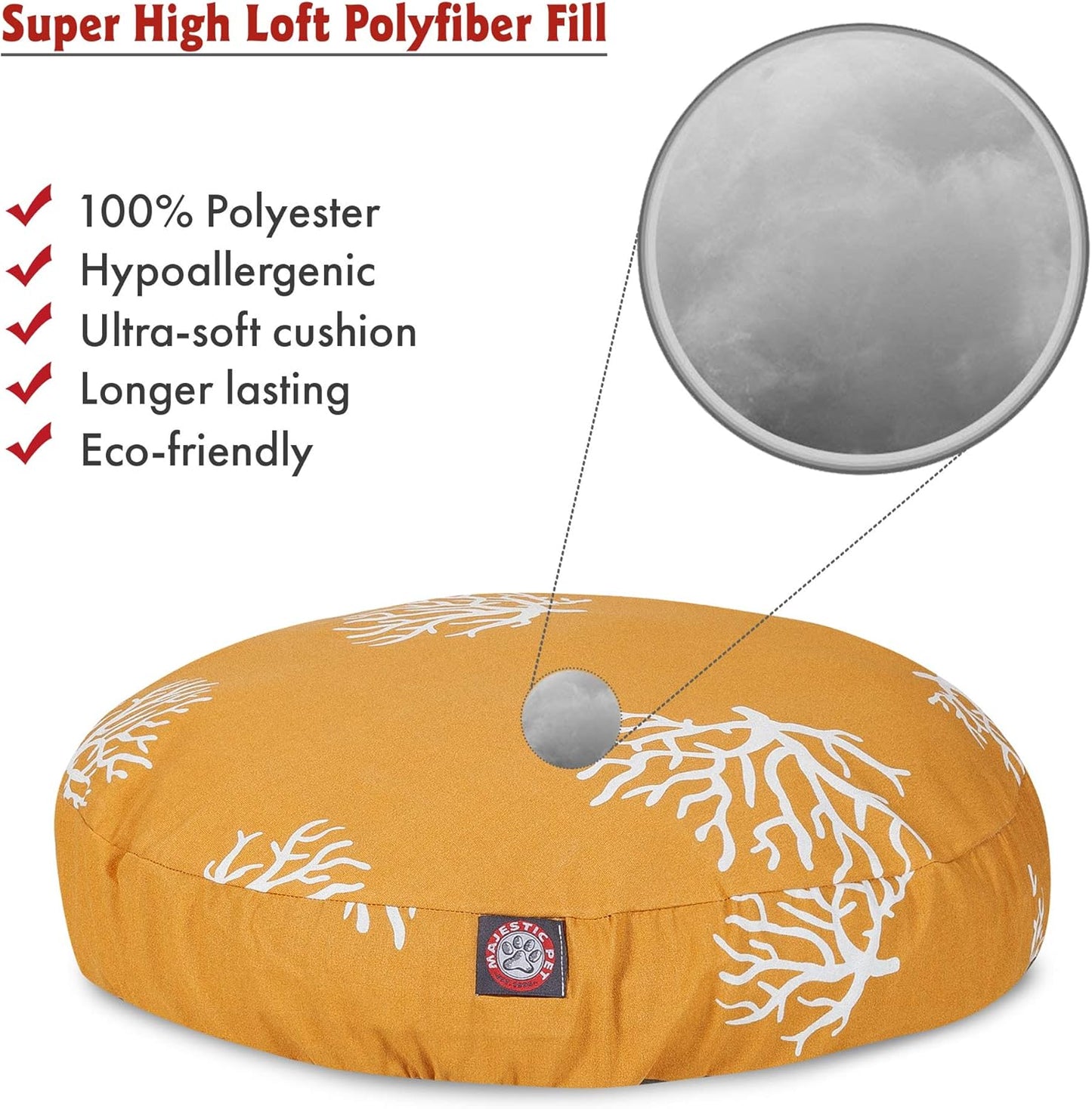 Yellow Coral Medium Round Indoor Outdoor Pet Dog Bed With Removable Washable Cover By Majestic Pet Products