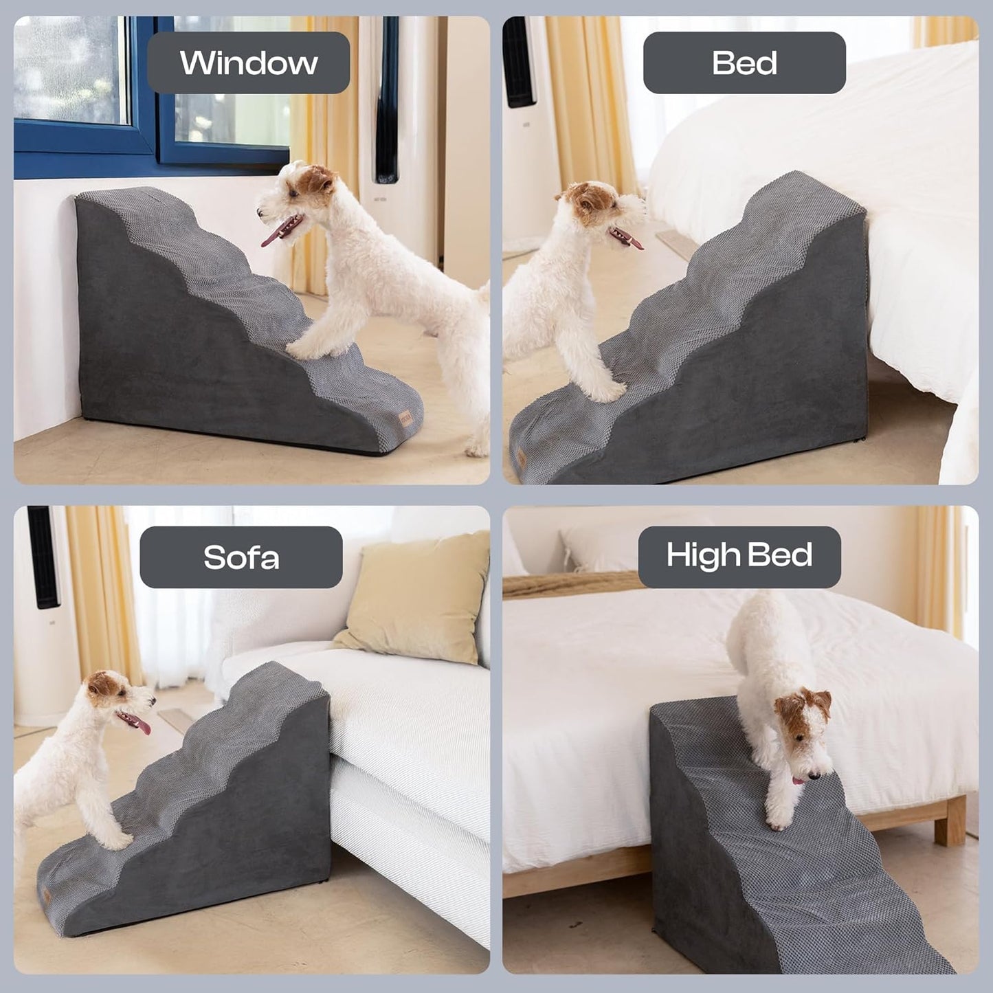 Dog Stairs for High Beds Up to 26", Extra-Tall 24.5" 5-Step Foam Pet Ramp with Washable Cover, Gentle Slope Steps, Bed & Couch Ladder for Small Medium Dogs & Senior Cat, Puppy Climbing Stairs