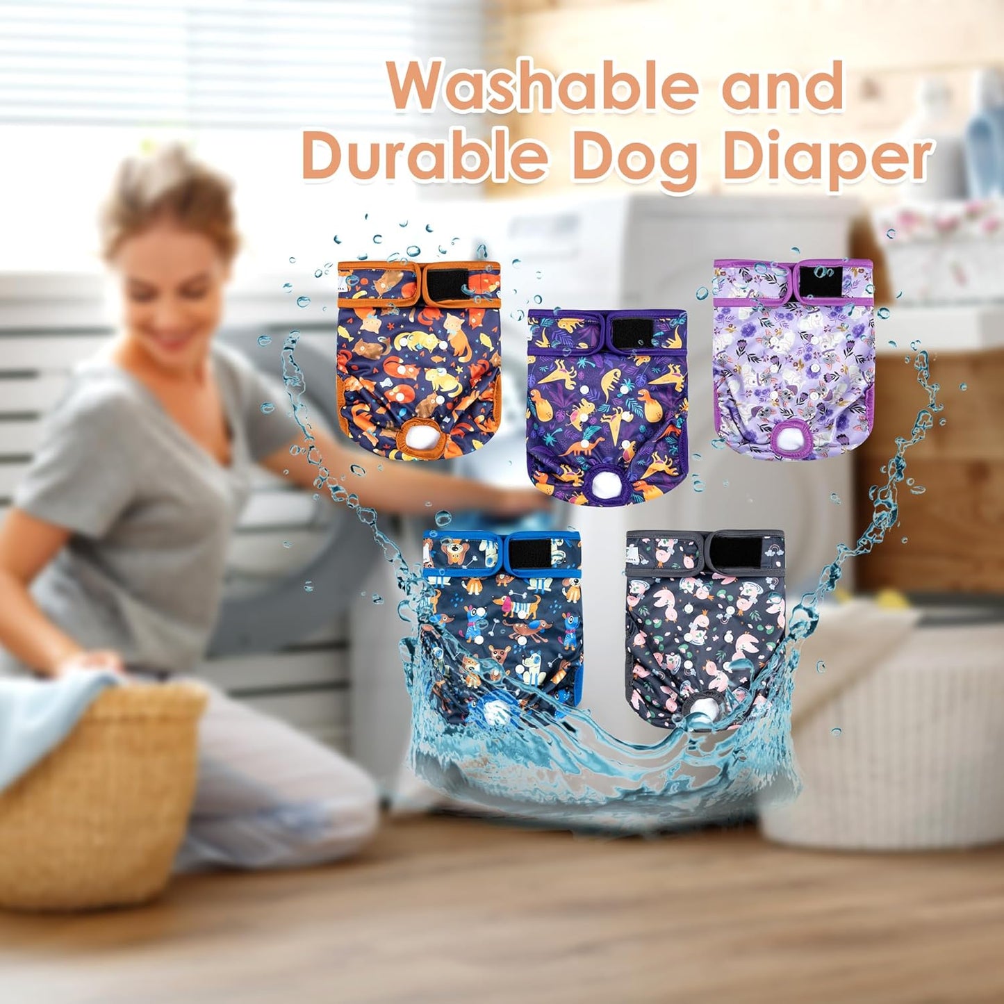 5 Pack Washable Female Dog Diapers,Reusable Diaper for Doggie,Highly Absorbent Dog Diaper,Adjustable Leakproof Puppy Diapers Skirt for Heat,Incontinence,Period Doggy Nappies