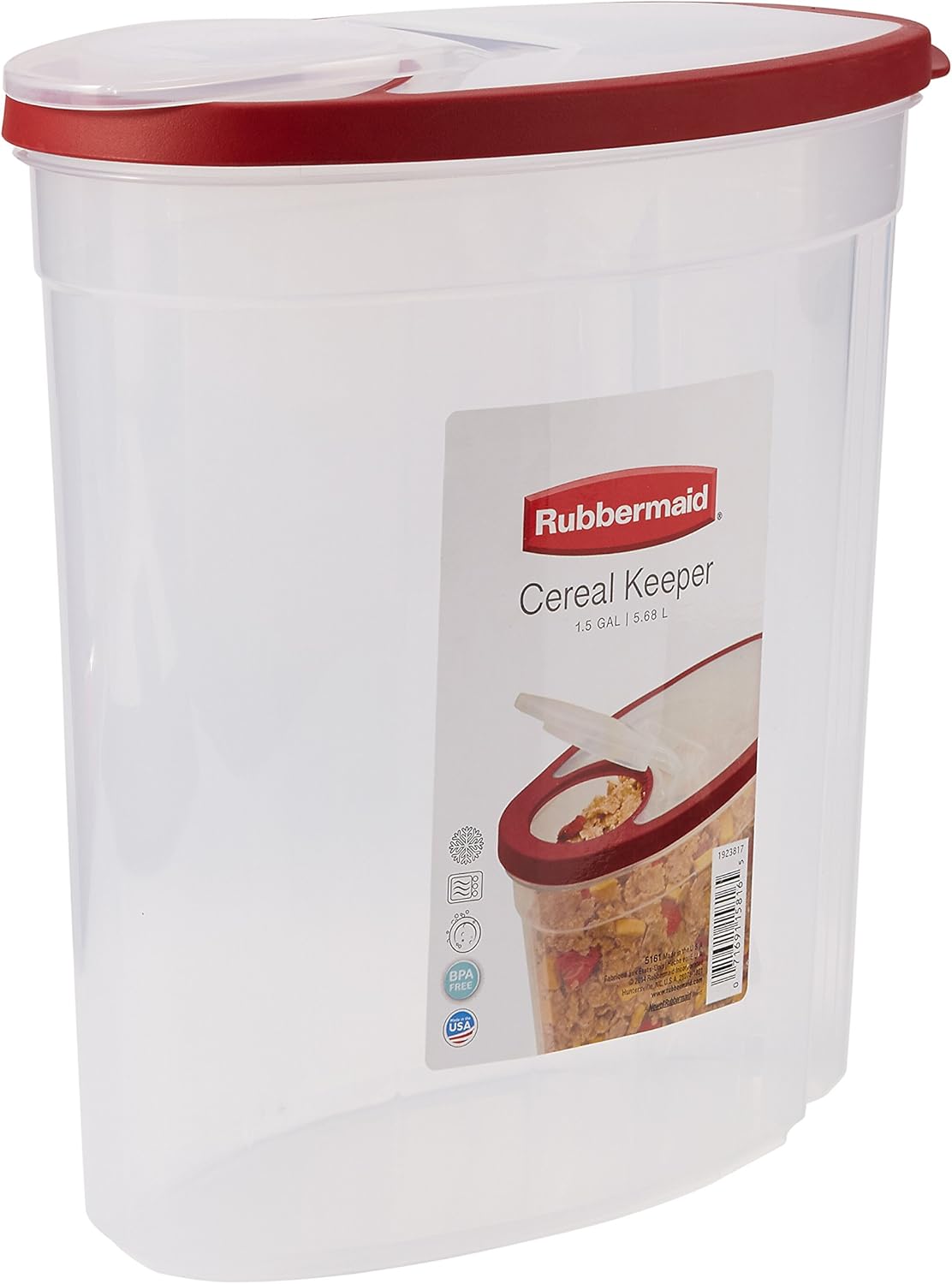 Rubbermaid Flex and Seal Cereal Keeper, 1.5 Gallon, BPA-Free, Clear with Red Lid, Airtight
