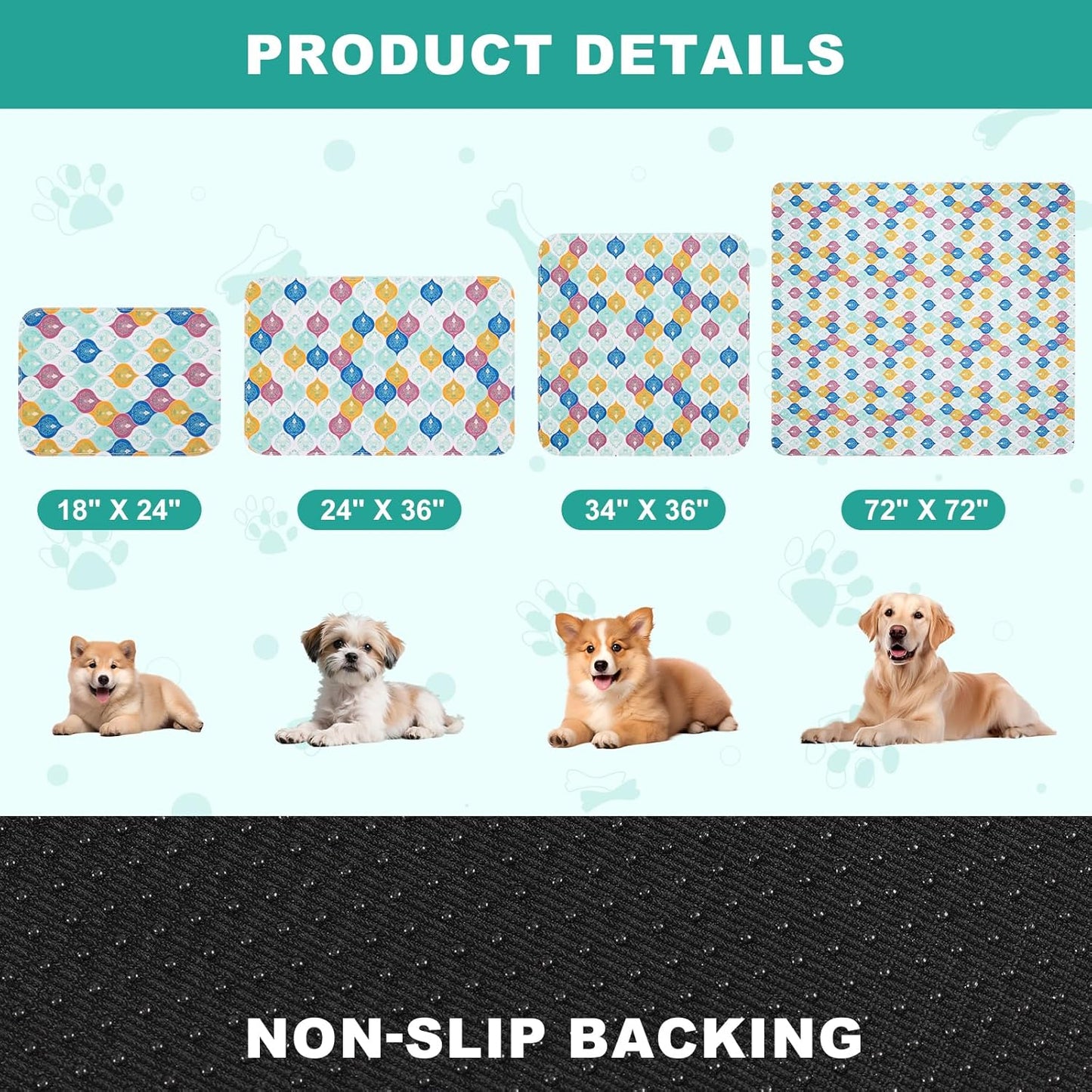 Washable Pee Pads for Dogs, Stylish Absorbent Reusable Training Dog Pads, Non-Slip and Leak-Proof Puppy Pads, Potty Pads for Crates, Whelping, Playpen, Bed and Floors, Bohemian Pattern 4 Pack 18" x24"