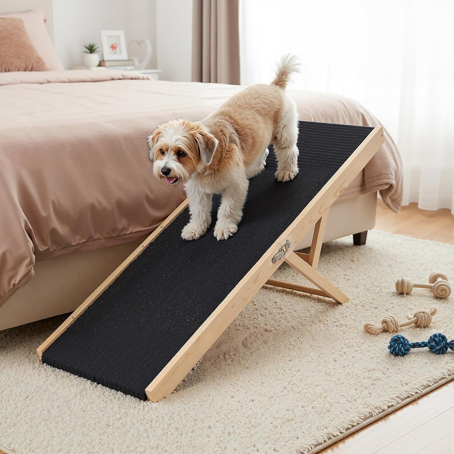 Wooden Dog Ramp for Couch High Bed, Non Slip Pet Ramps for Small Dogs and Cat with 4 Adjustable Height from 9.84'' to 17.91'', Portable 40'' Long Foldable Ramp for Dogs to Get on Bed Car