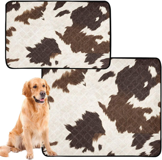 Cow Print Washable Pee Pads for Dogs, 2 Pack Non-Slip Reusable Dog Pads Waterproof Whelping Training Pet Mat for Potty, Crate, Playpen, Bed, Sofa